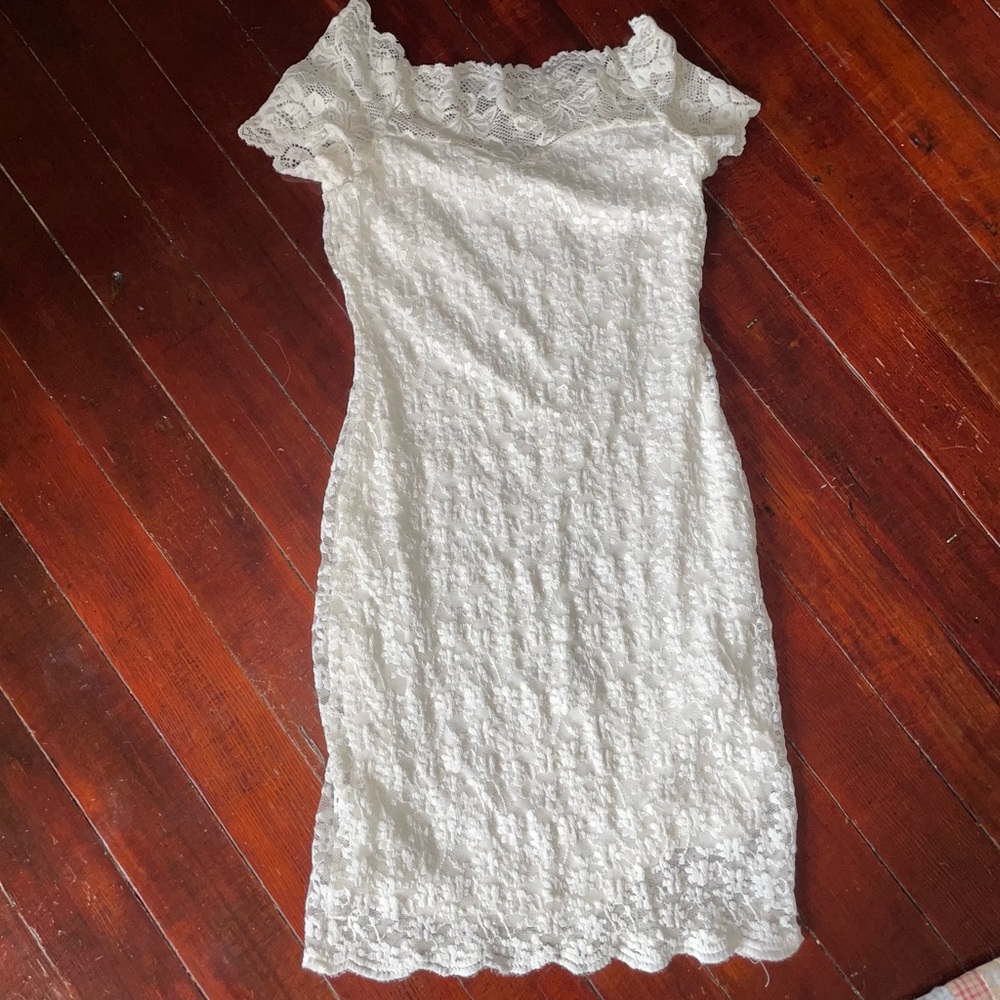 Rags to Wishes Elegant Off-White Lace Dress
